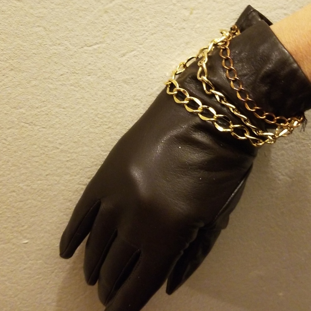 BROWN LEATHER GLOVES /CASHMERE LINING SIZE M/L NWT